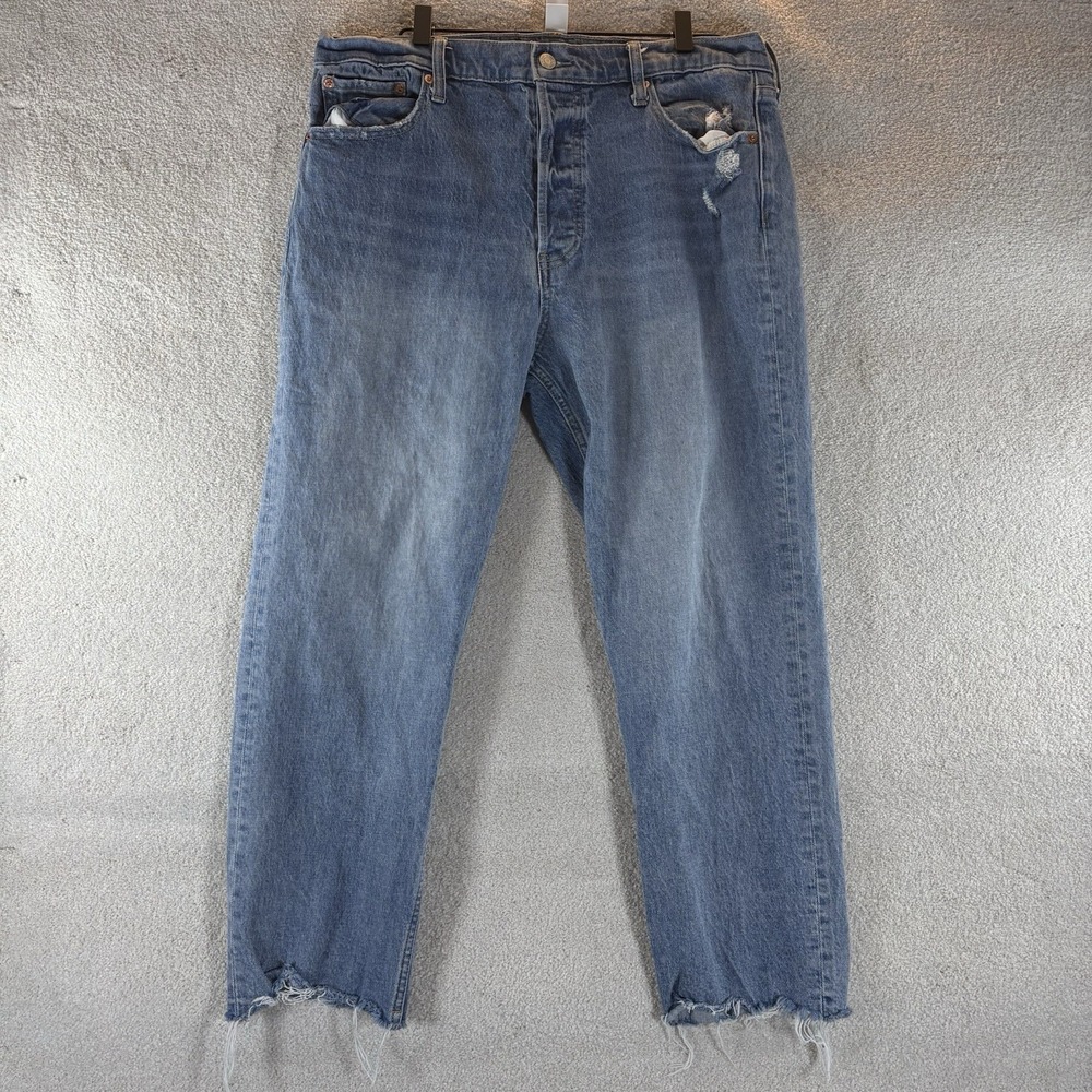 Gap Jeans Womens 16R Blue Cheeky Straight High Rise Stretch Medium Wash Raw Hem‎